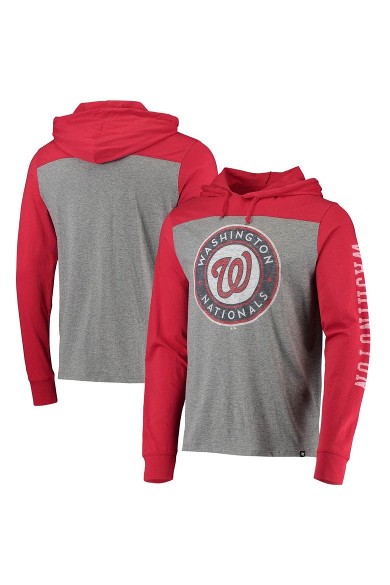 Men's '47 Heathered Gray/Red Washington Nationals Franklin Wooster Pullover Hoodie, Main, color, Heather Gray