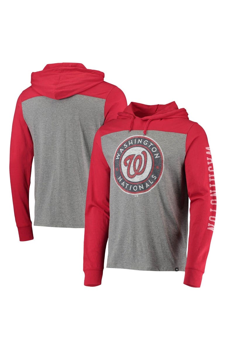 '47 Men's '47 Heathered Gray/Red Washington Nationals Franklin Wooster Pullover Hoodie, Main, color, Heather Gray