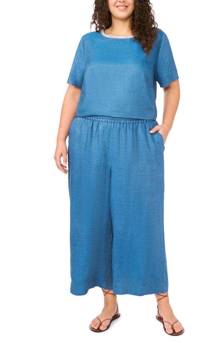 Vince Camuto Bead Detail Chambray Top, Alternate, color, Chambray Blue