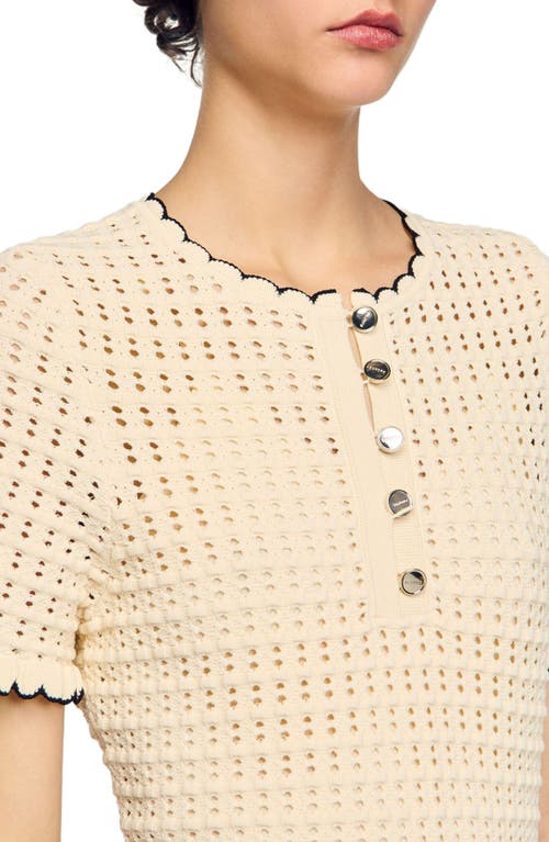 Sandro Open Knit Mini Dress In Vanilla