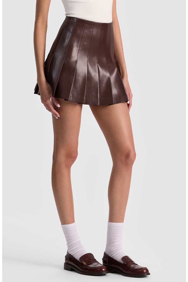 Carter Pleated Faux Leather Miniskirt, Alternate, color, DARK CHOCOLATE