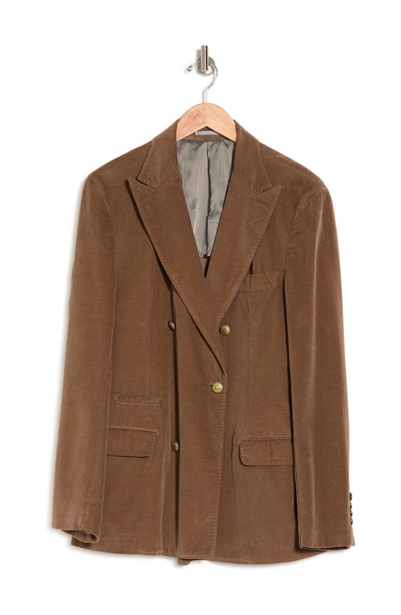 Brunello Cucinelli Double Breasted Peak Lapel Cotton Blazer, Alternate, color,