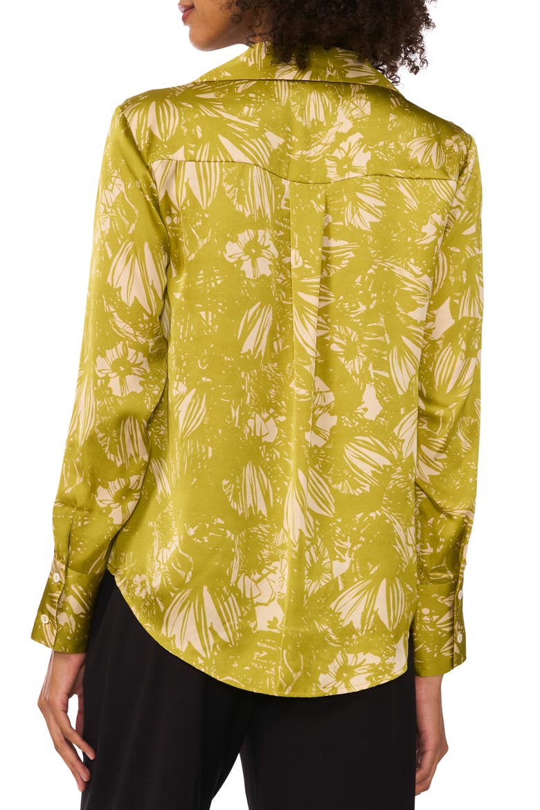 Charmeuse Button-Up Top, Alternate, color, GREEN OASIS