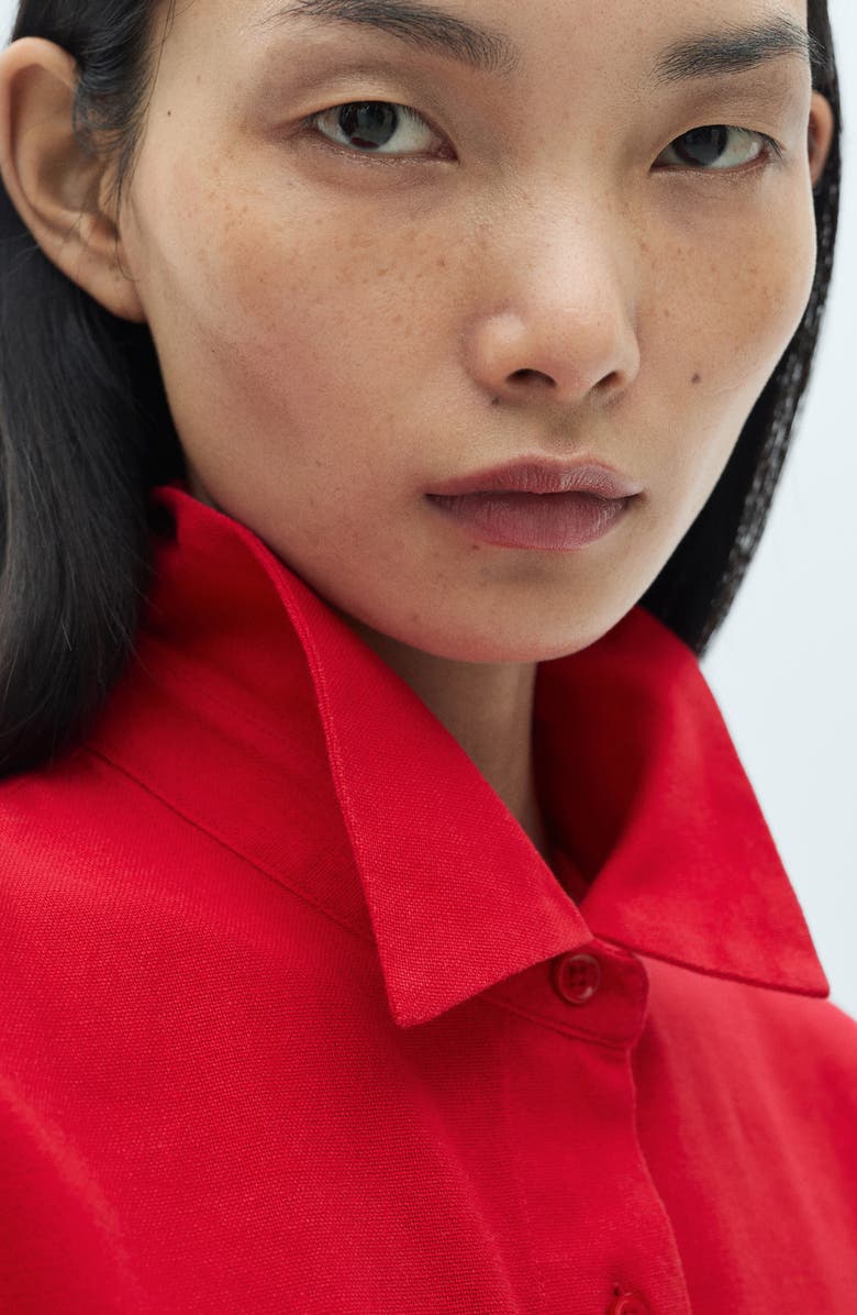 MANGO Essential Crop Button-Up Shirt, Alternate, color, Red