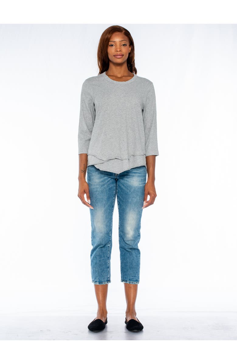 WILT Clothing Shrunken Crew 3/4 Sleeve Mock Layer Tee, Alternate, color, Black