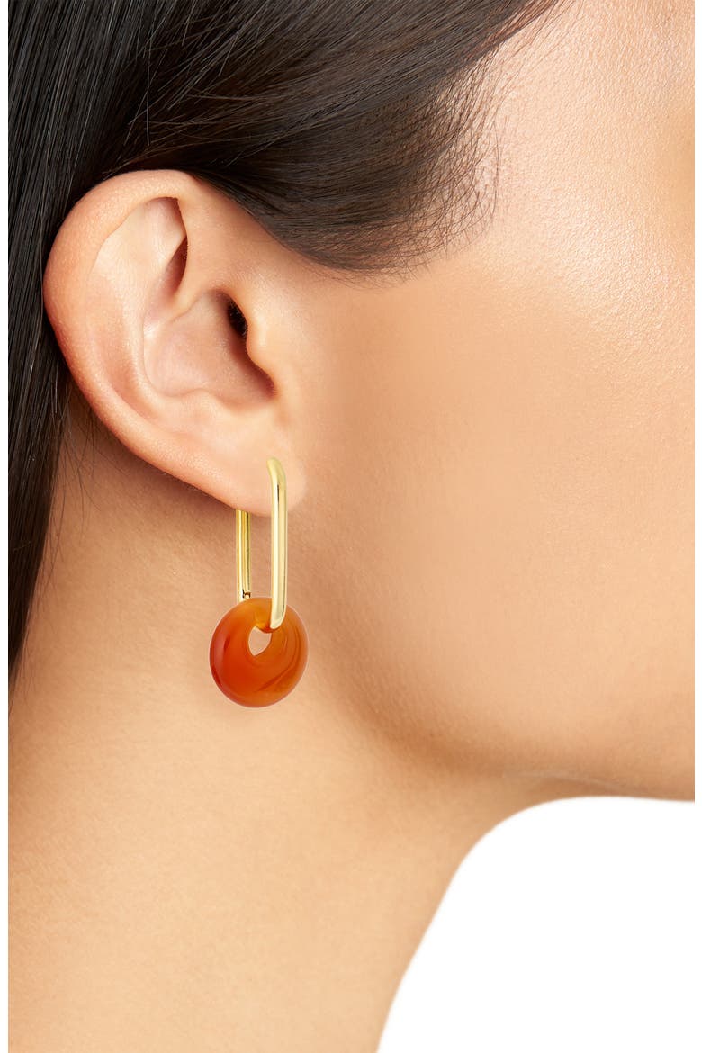 Disc Drop Hoop Earrings, Alternate, color, RED