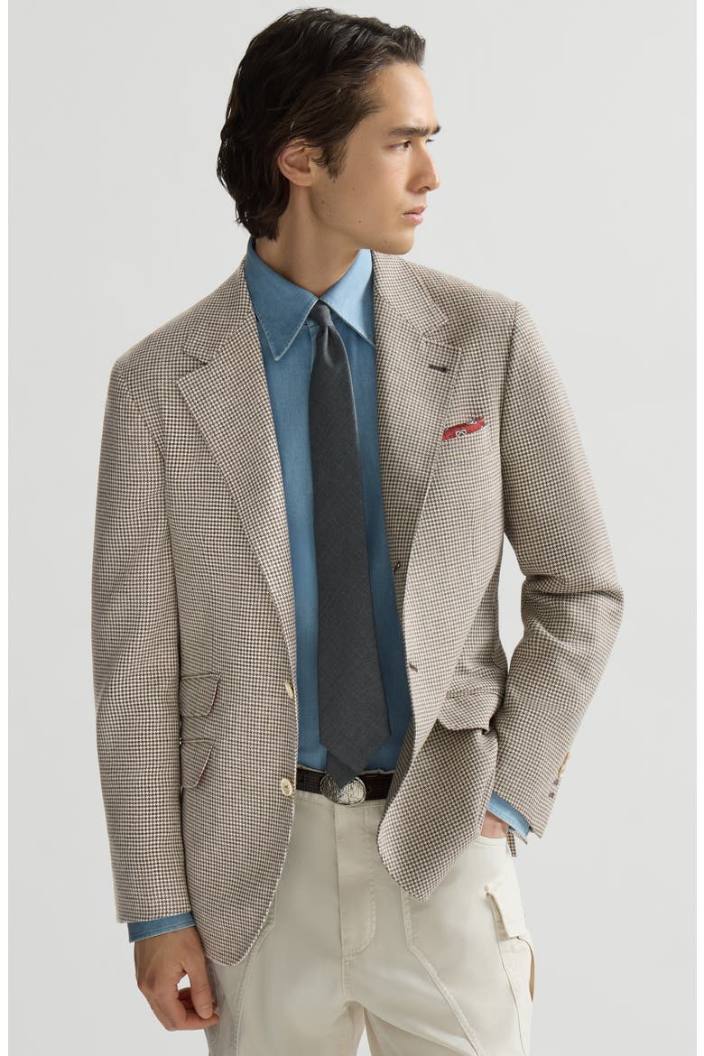 Wool, alpaca and silk houndstooth deconstructed Cavallo blazer, Alternate, color, Stone Grey
