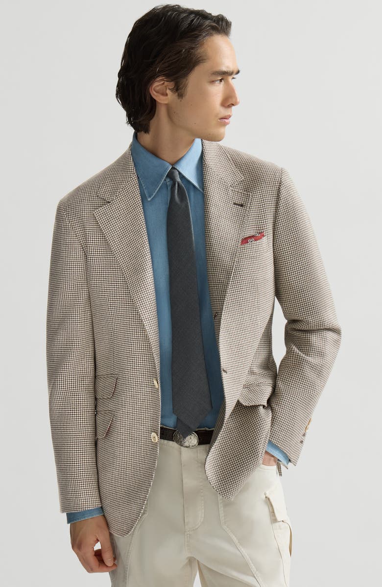 Brunello Cucinelli Wool, alpaca and silk houndstooth deconstructed Cavallo blazer, Alternate, color, Stone Grey