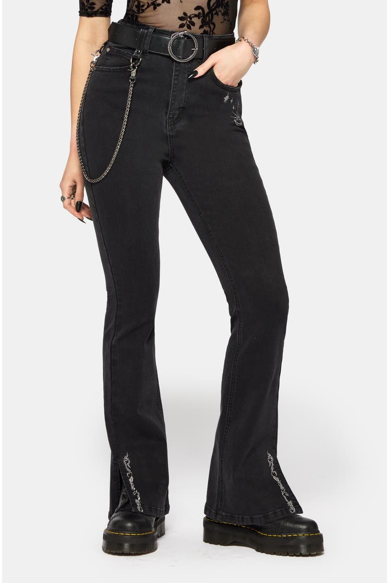 Reina Celestial Denim Kick Flare Jean, Alternate, color, Black