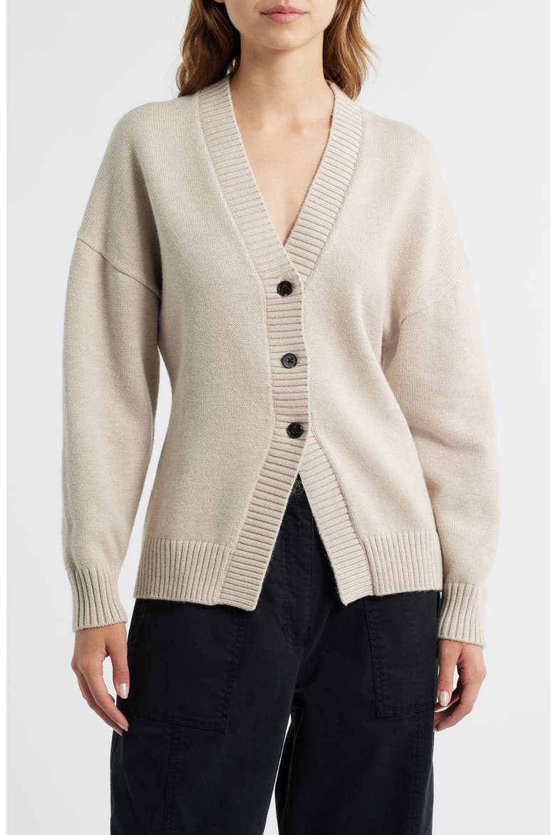 Philippa Cutaway Hem Cotton & Wool Blend Cardigan, Main, color, TAUPE