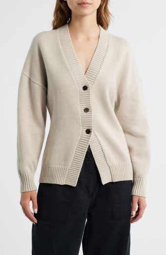 Philippa Cutaway Hem Cotton & Wool Blend Cardigan