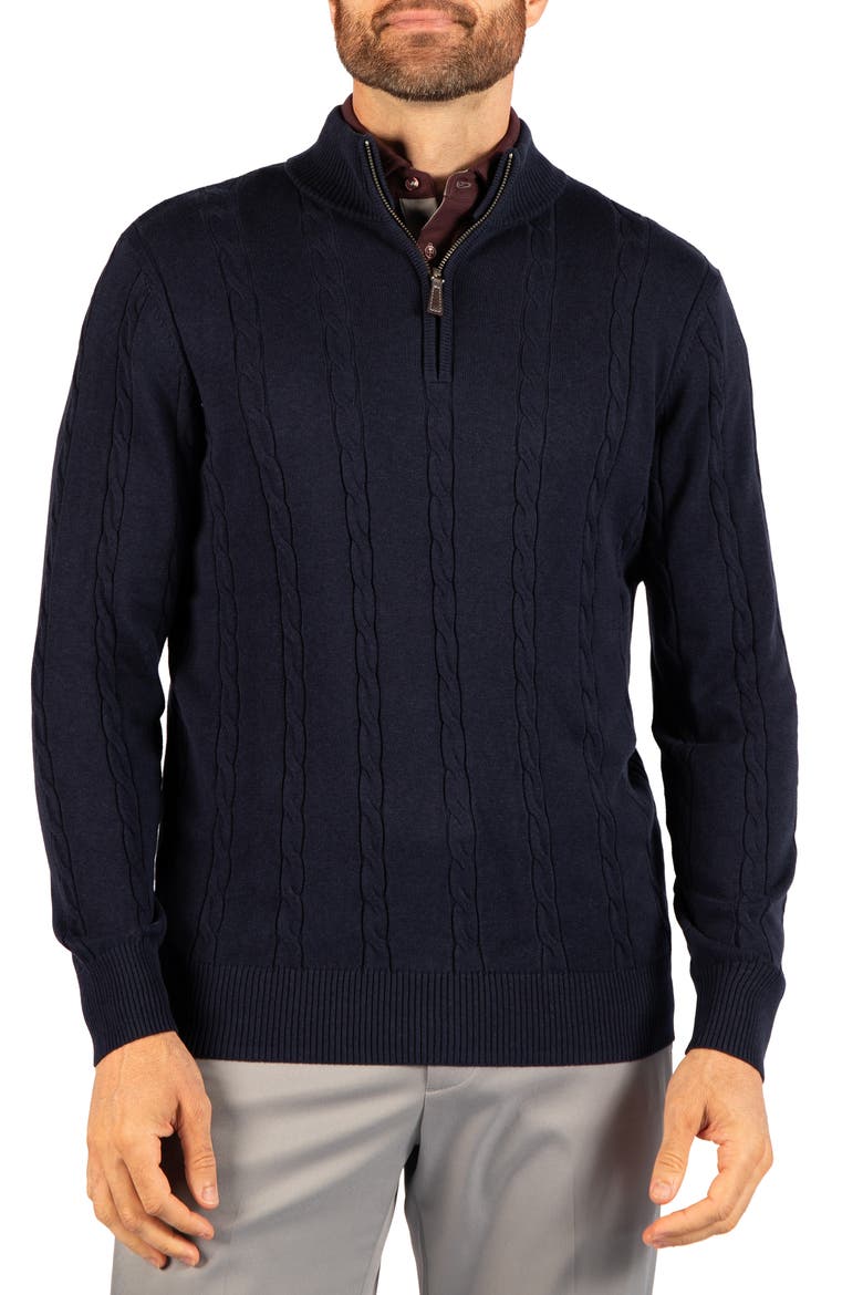Cable Knit Quarter Zip Sweater, Main, color, NAVY
