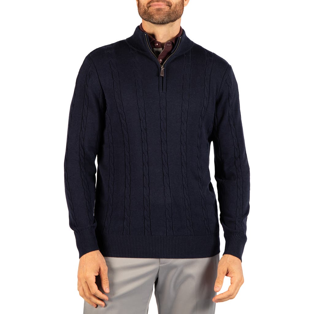 Tailorbyrd Cable Knit Quarter Zip Sweater In Navy