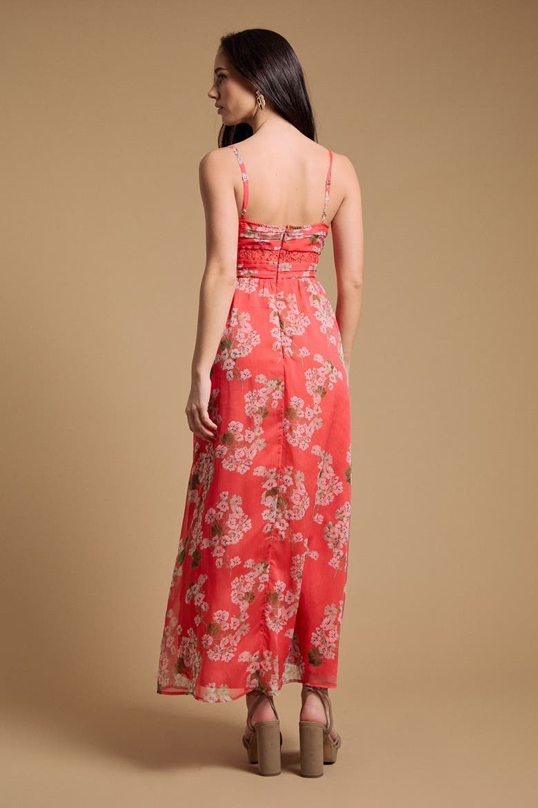 Lace Panelled Waist Pleated Maxi Dress, Alternate, color, Orange