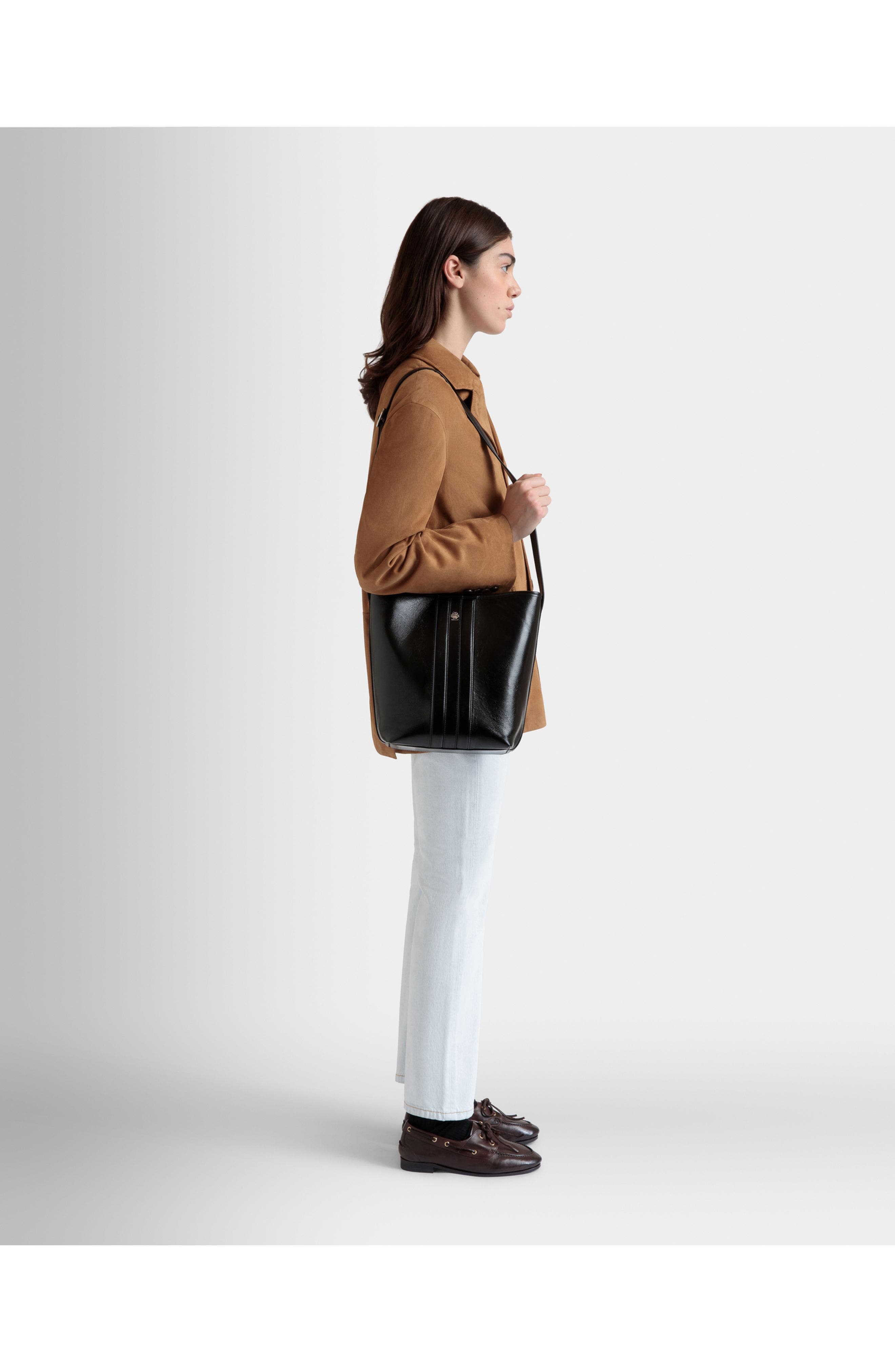 Bally Signature Bucket Bag in Buffalo Leather, Alternate, color, Black+Palladio