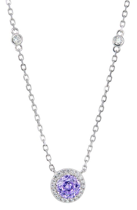 Floral Faceted Cubic Zironia Halo Pendant Necklace