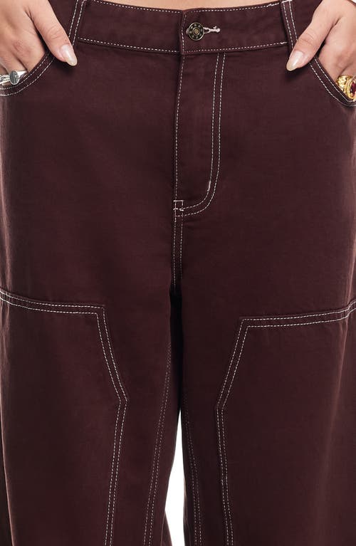 Shop Lioness Anchor Contrast Stitch Wide Leg Jeans In Chocolate