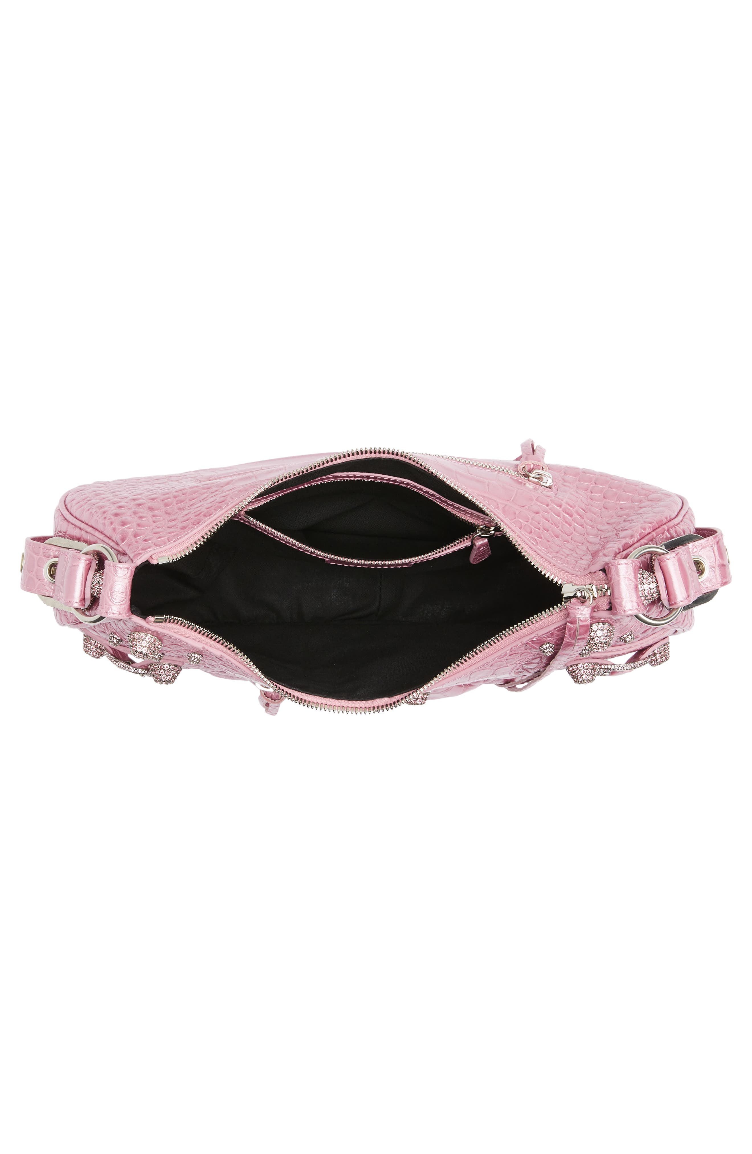 Balenciaga Le Cagole Metallic Croc Embossed Leather Shoulder Bag, Alternate, color, 