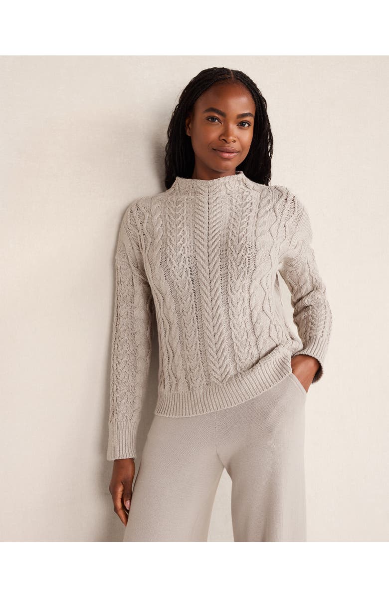 Haven Well Within Organic Cotton Cable Mockneck Sweater, Main, color, Oyster Shell