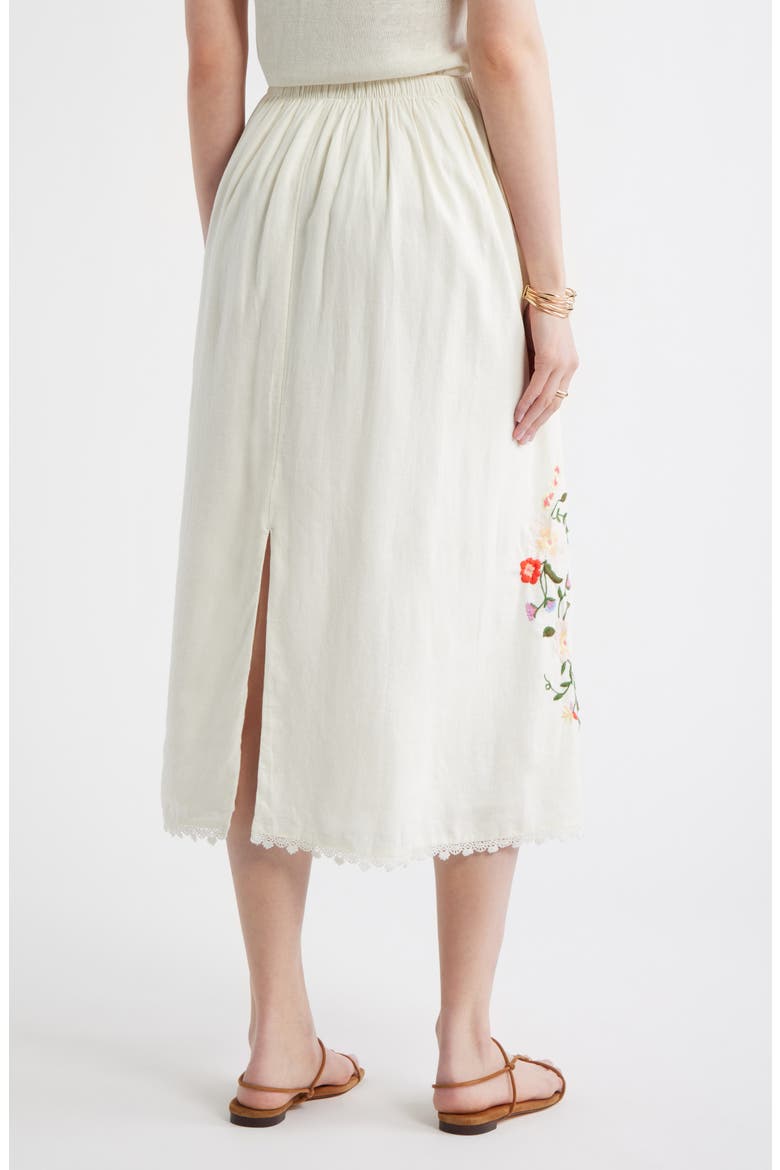 Embroidered Linen Blend Eyelet Midi Skirt, Alternate, color, IVORY MULTI EMBROIDERY
