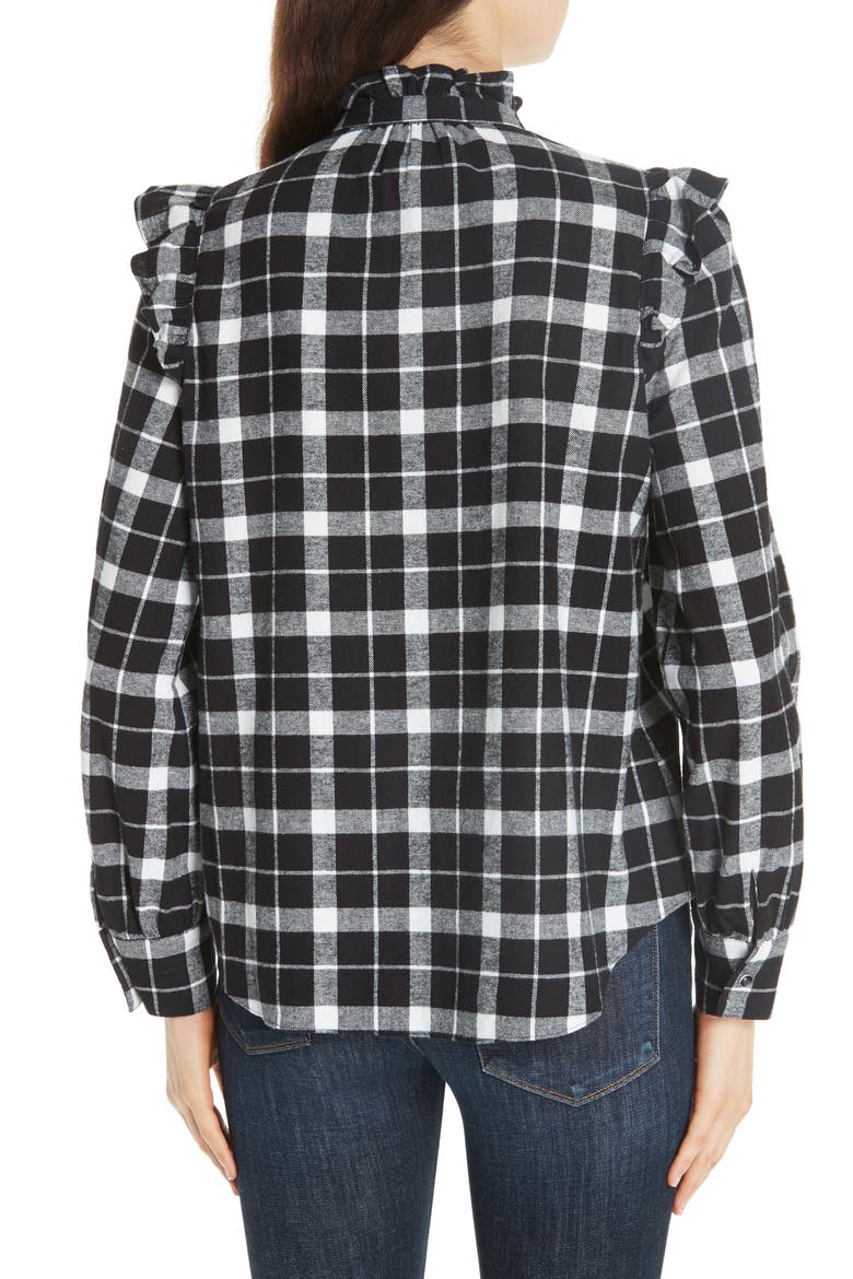 kate spade new york rustic plaid flannel shirt, Alternate, color, BLACK