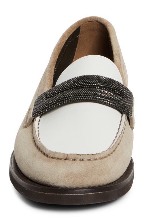 Brunello Cucinelli Beige Loafers With Monile Detail And Chain In Suede Woman In C5859 Dark Beige
