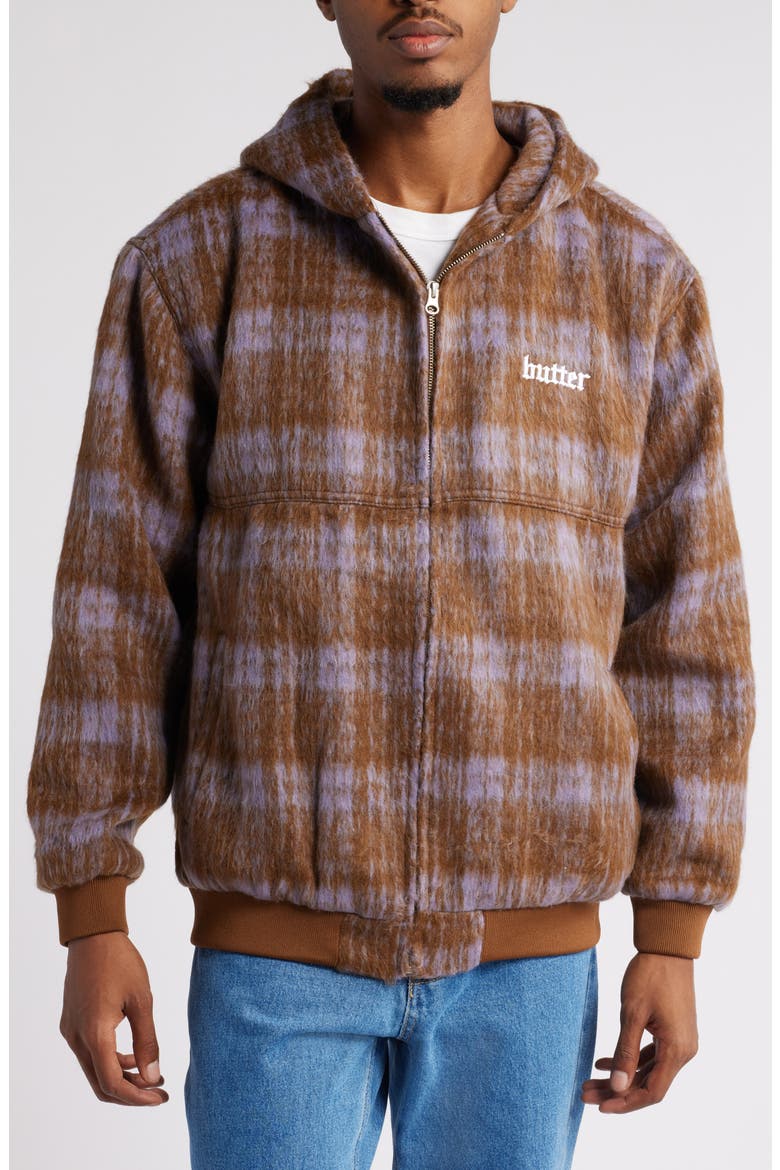 Hooded Heavyweight Plaid Work Jacket, Alternate, color, BRICK / DUSK