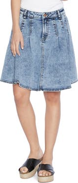 Wash Lab Denim Pleat Skater Denim Skirt