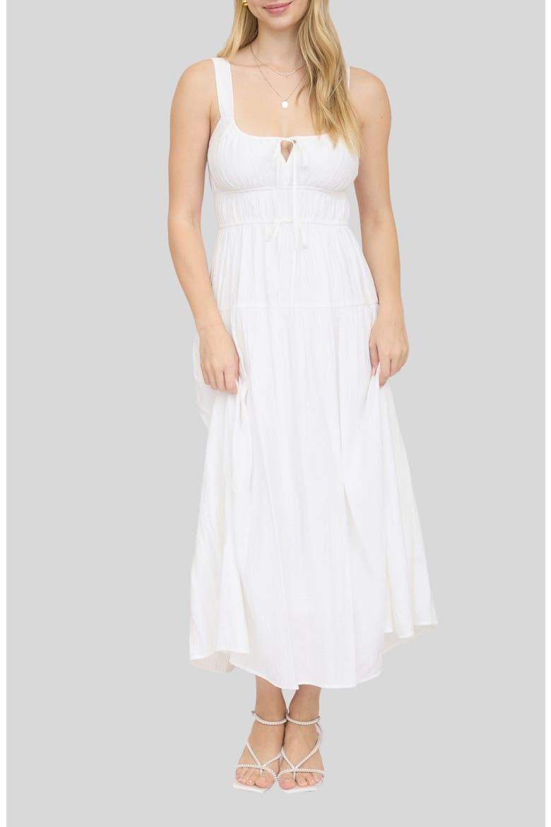 Front Tie Fit & Flare Midi Dress, Main, color, WHITE