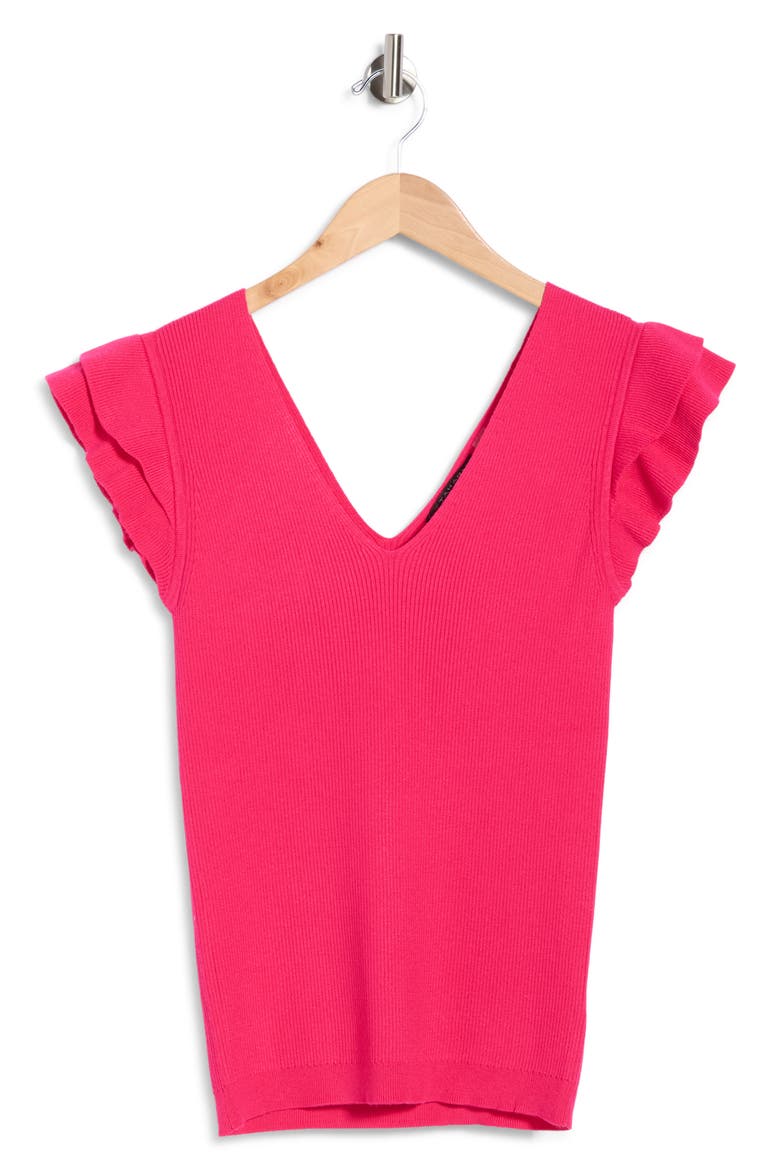 Ruffle Sleeve Fitted Sweater, Alternate, color, ROSA