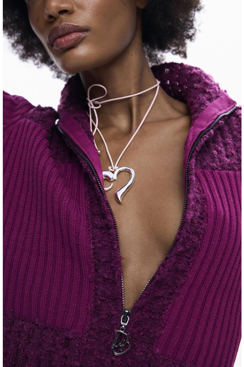 Mixed Stitch Zip Cardigan, Alternate, color, PURPLE