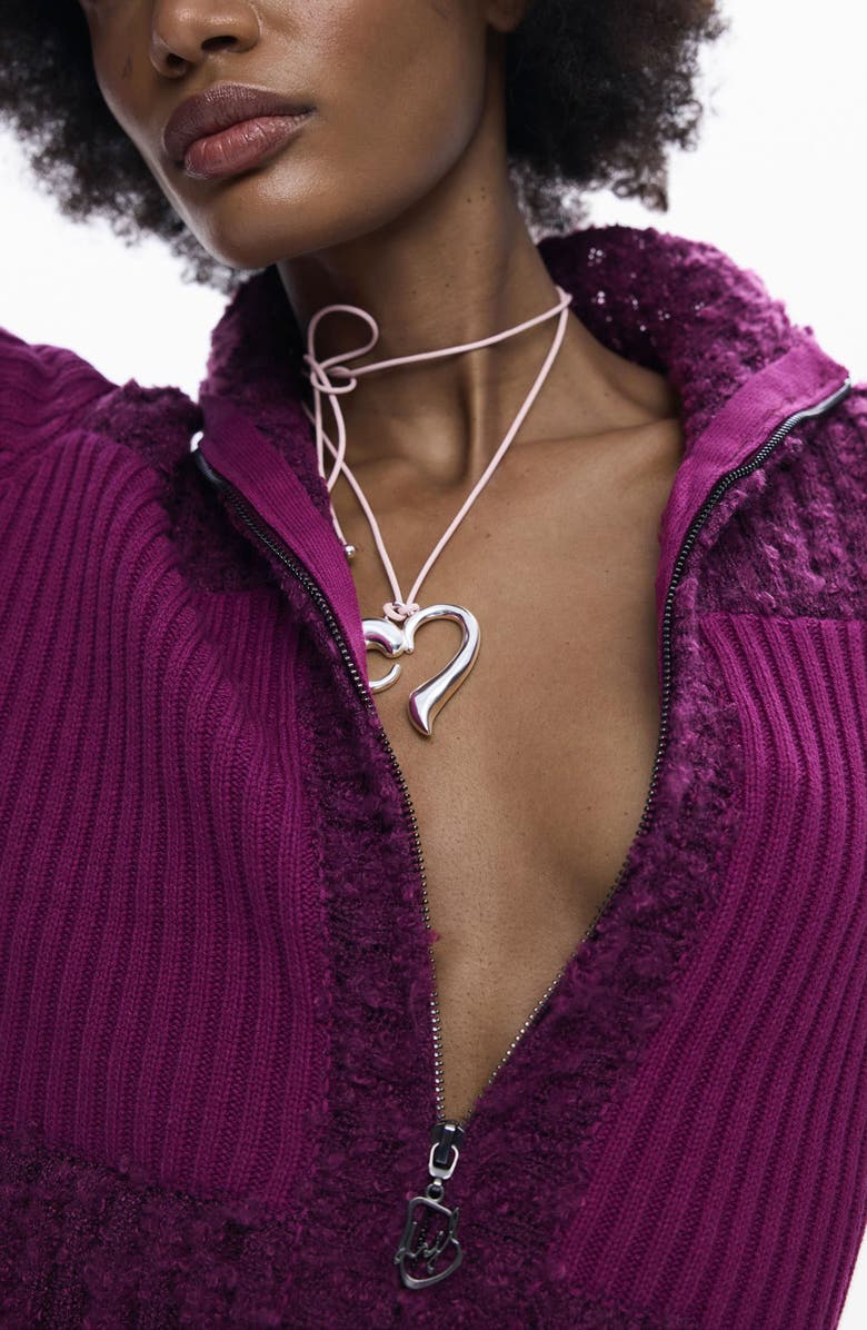 Desigual Mixed Stitch Zip Cardigan, Alternate, color, Purple