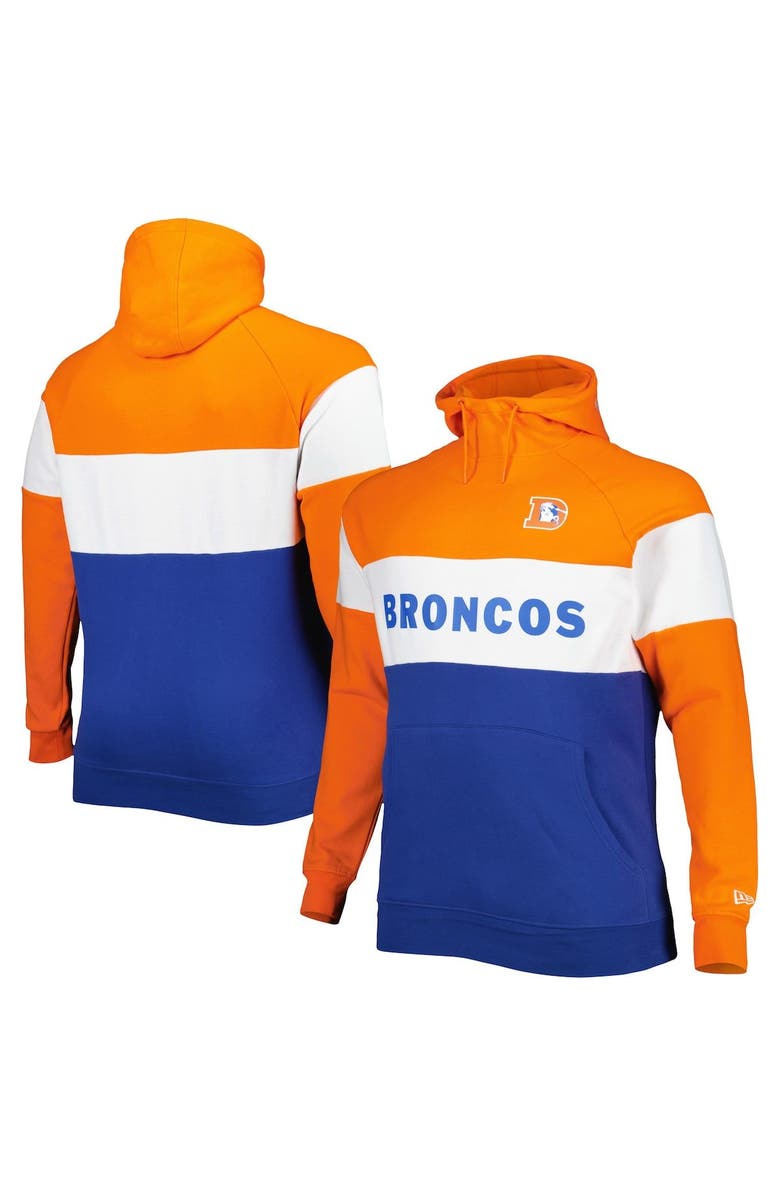 New Era Men's New Era Navy Denver Broncos Big & Tall Throwback Colorblock Raglan Pullover Hoodie, Main, color, 