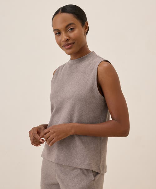 Pact Organic Cotton Airplane Mock Neck Shell In Deep Taupe Heather