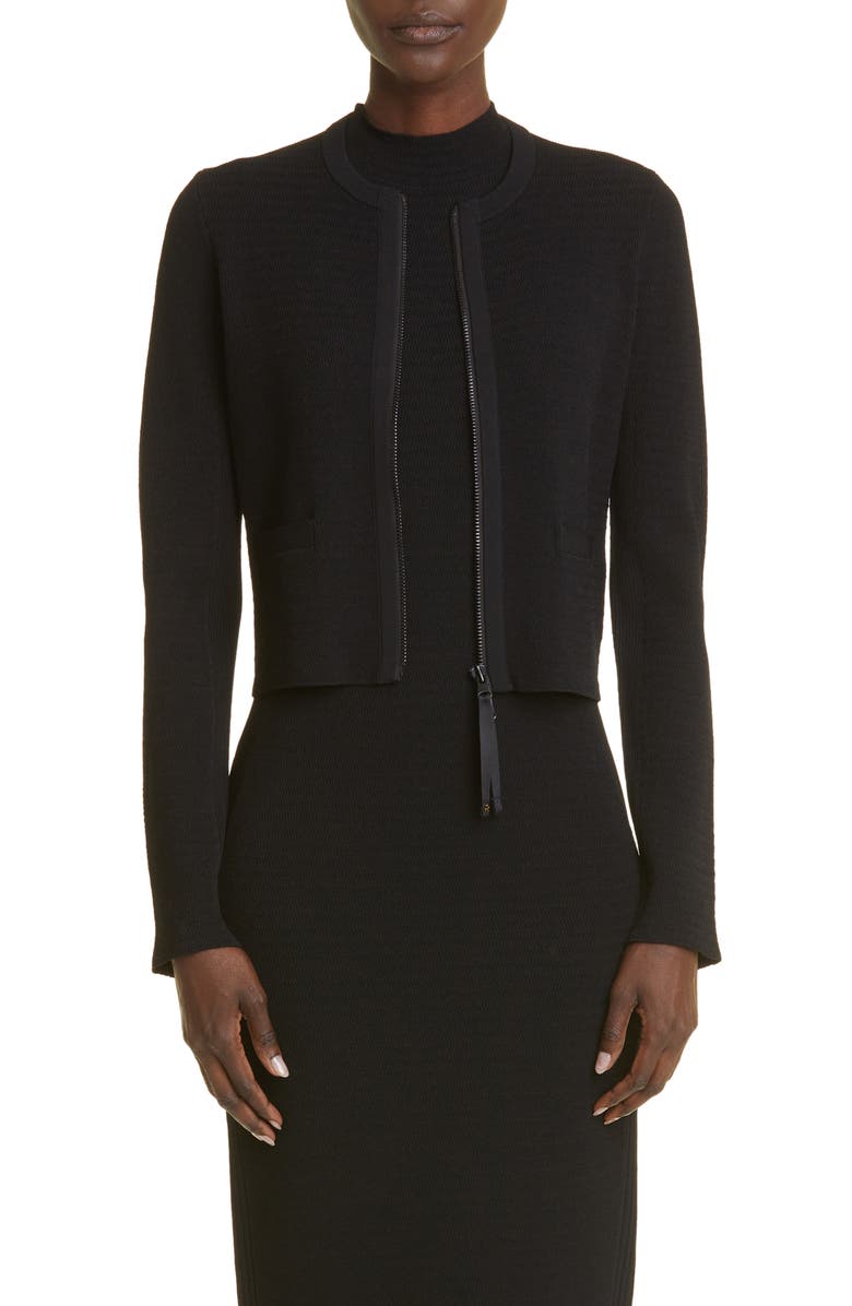 St. John Collection Zip Front Knit Jacket, Main, color, Black