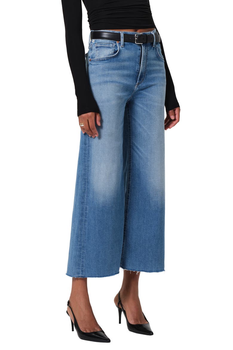 Lyra Raw Hem High Waist Ankle Wide Leg Jeans, Alternate, color, BHODI (MD INDIGO)