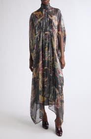 Etro Metallic Stripe Print Silk Chiffon Dress