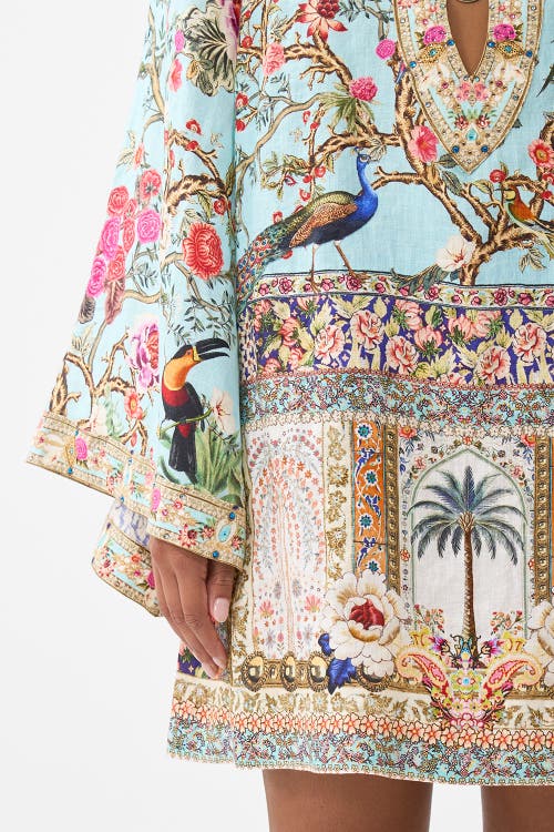 Camilla Deep V-neck Hardware Short Kaftan In Multi