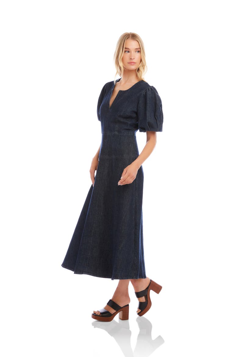 Denim Puff Sleeve A-Line Dress, Alternate, color, DENIM