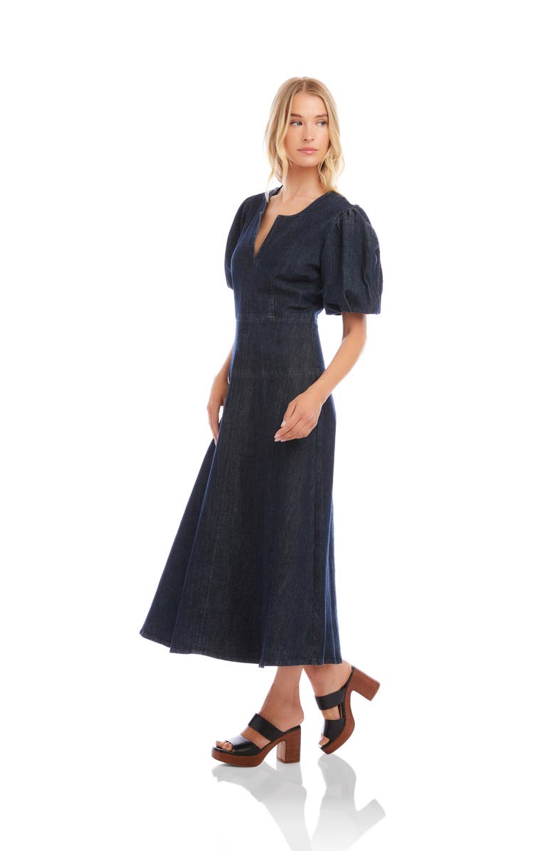 Karen Kane Denim Puff Sleeve A-Line Dress, Alternate, color, Denim