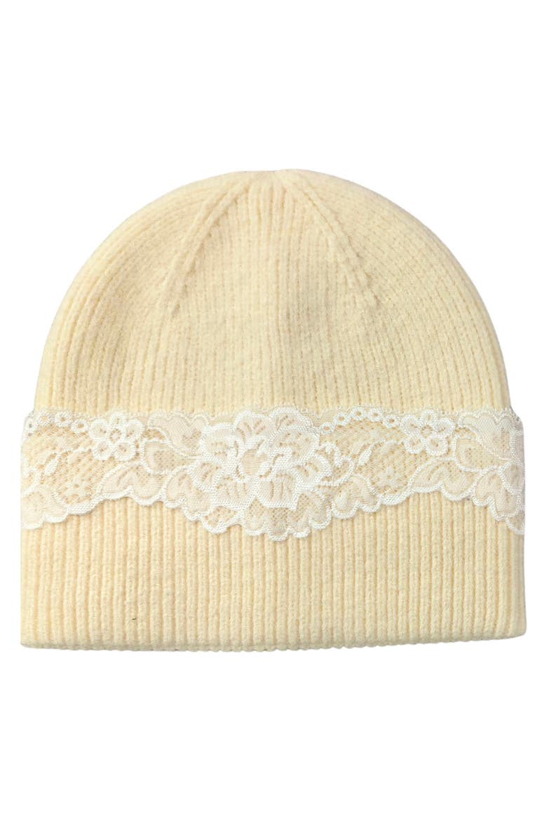 Lace Applique Beanie, Main, color, IVORY