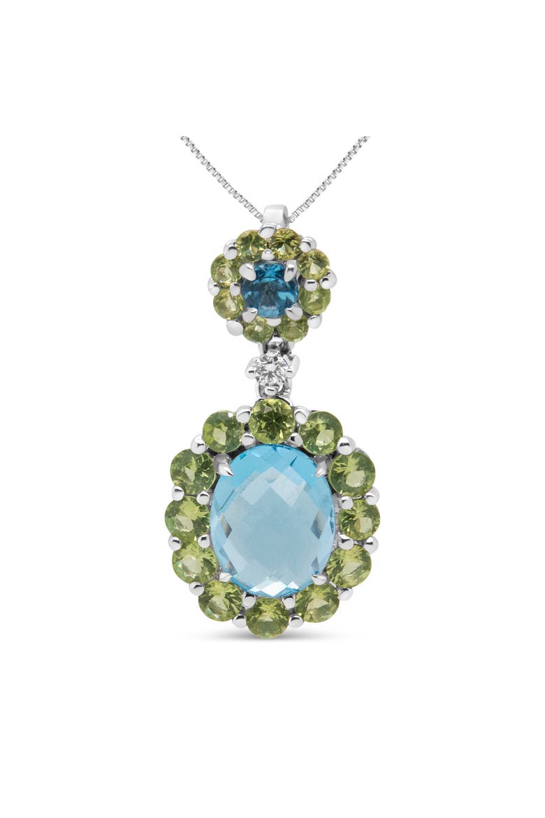 18k Gold Diamond Accent Topaz Peridot Halo Pendant Necklace, Main, color, White