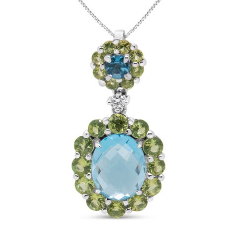 18k Gold Diamond Accent Topaz Peridot Halo Pendant Necklace