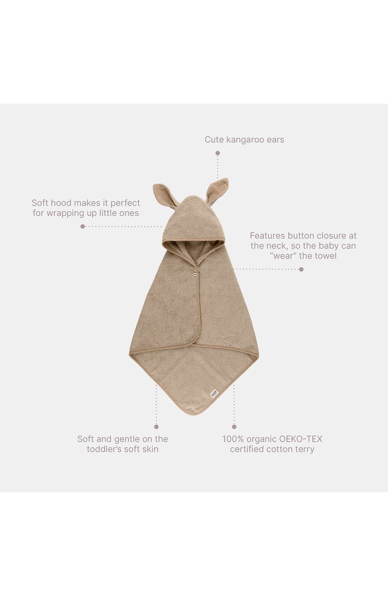 BIBS Kids' Kangaroo Hooded Towel & 2-Pack Washcloth Set, Alternate, color, Vanilla