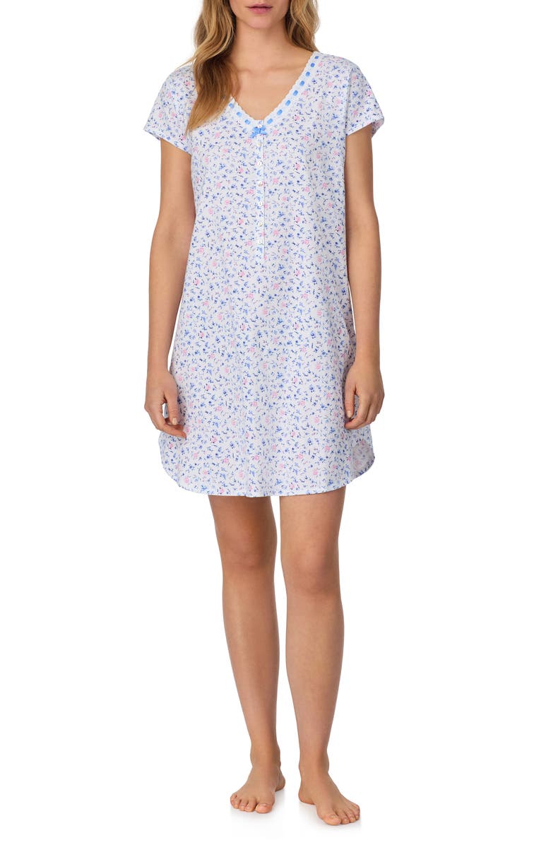Eileen West Floral Cap Sleeve Jersey Nightshirt, Main, color, White Ditsy