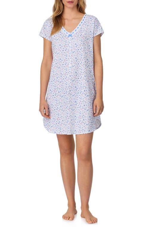 Eileen West Floral Cap Sleeve Jersey Nightshirt In White Ditsy