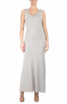 Nina Leonard V-Neck Stripe Maxi Dress