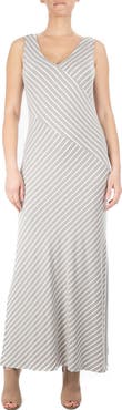 Nina Leonard V-Neck Stripe Maxi Dress