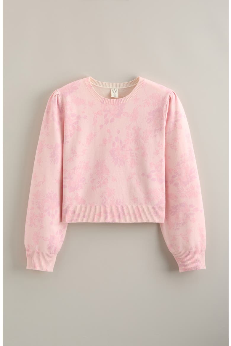 Kids' Puff Sleeve Intarsia Knit Sweater, Main, color, PINK SODA WINDSWEPT FLORAL