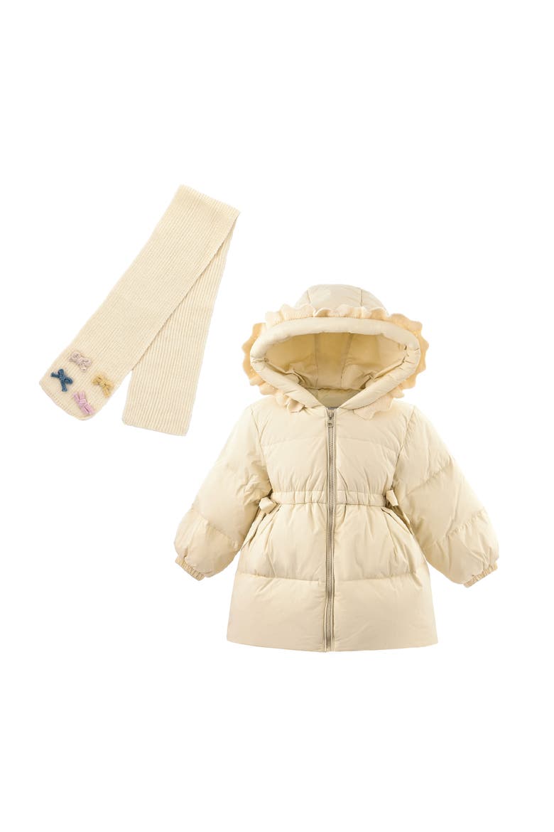 Ruffle-Hood Coat with Matching Scarf, Main, color, Beige